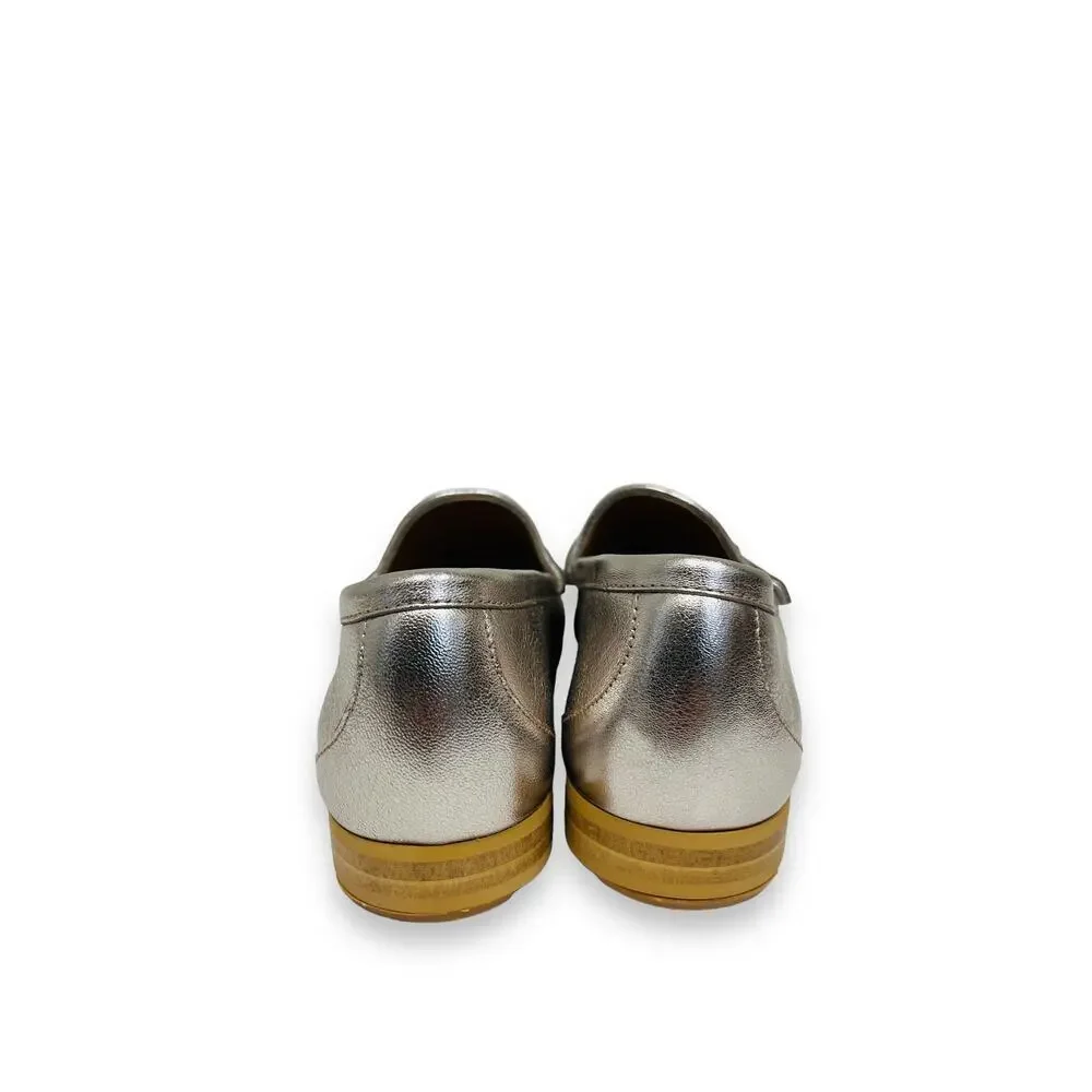 BALLY Silver Metallic Leather Manoela Buckle Accent Slip-On Loafers Flats 37 -7 - Picture 8 of 11